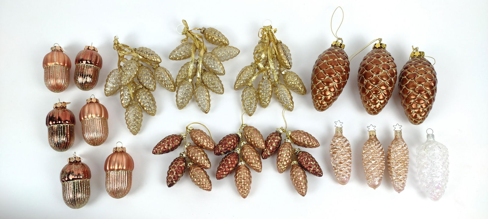 18 Pinecone and Acorn Glass Christmas Ornaments (1 of 2)