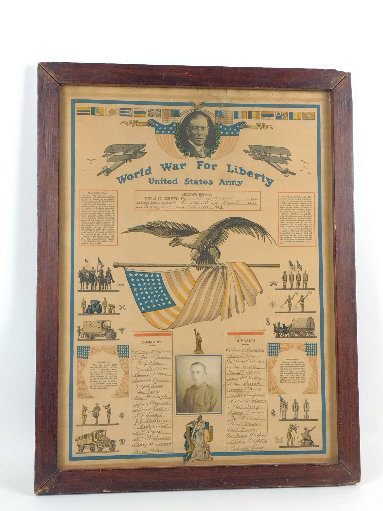 1918 Harry R. Halt WWII Military Memorial w/ Photo: Overall with frame 27" high x 27-1/2" wide. LR IMPORTANT: Before bidding, please read the terms and conditions. When you registered for the auction you agreed to these terms and will be required to co