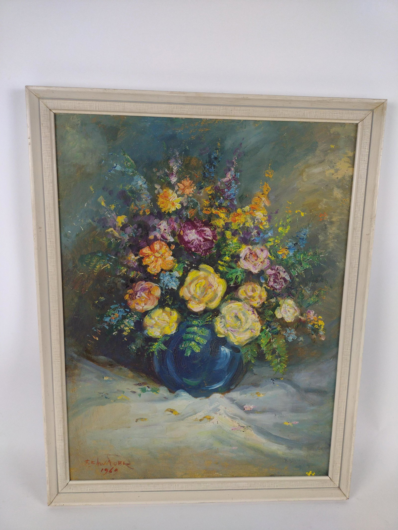 FFA Wagner Floral Still Life Painting: Dated 1969. Overall with frame 25-1/2" high x 20" wide. LR IMPORTANT: Before bidding, please read the terms and conditions. When you registered for the auction you agreed to these terms and will be re