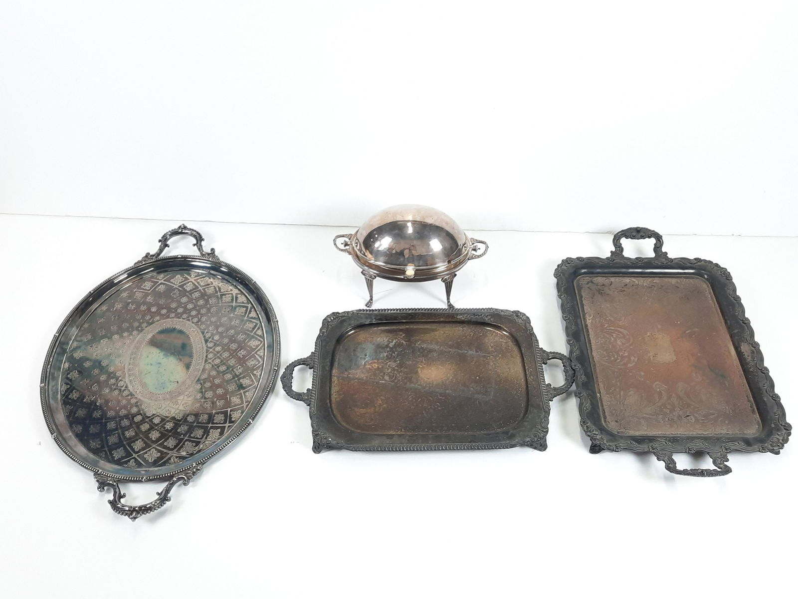 3 Silverplate Trays and Breakfast Dome (1 of 9)