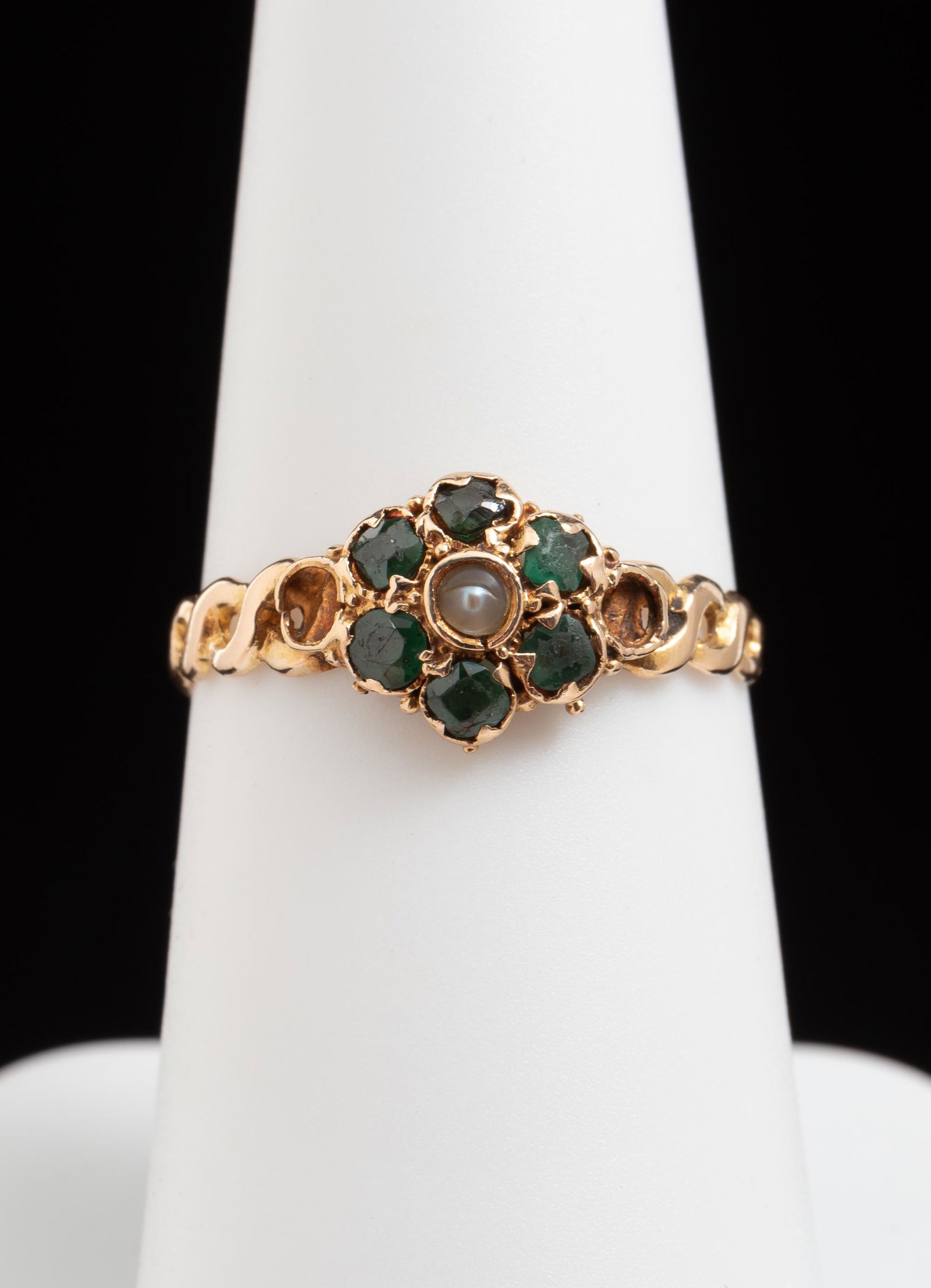 Victorian 15K Emerald & Seed Pearl Ring (1 of 3)