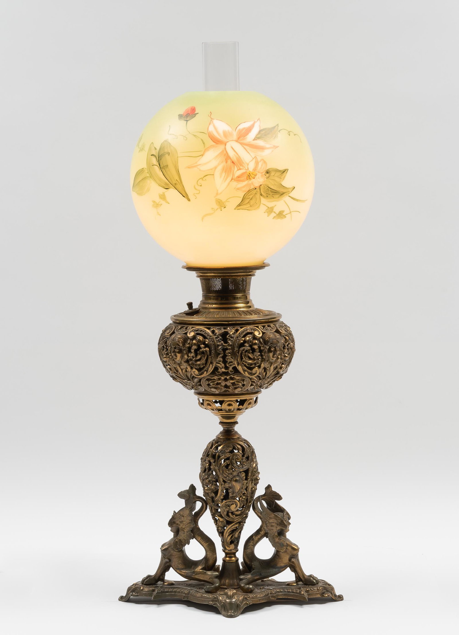 Figural Oil Lamp with Green Globe Shade (1 of 9)