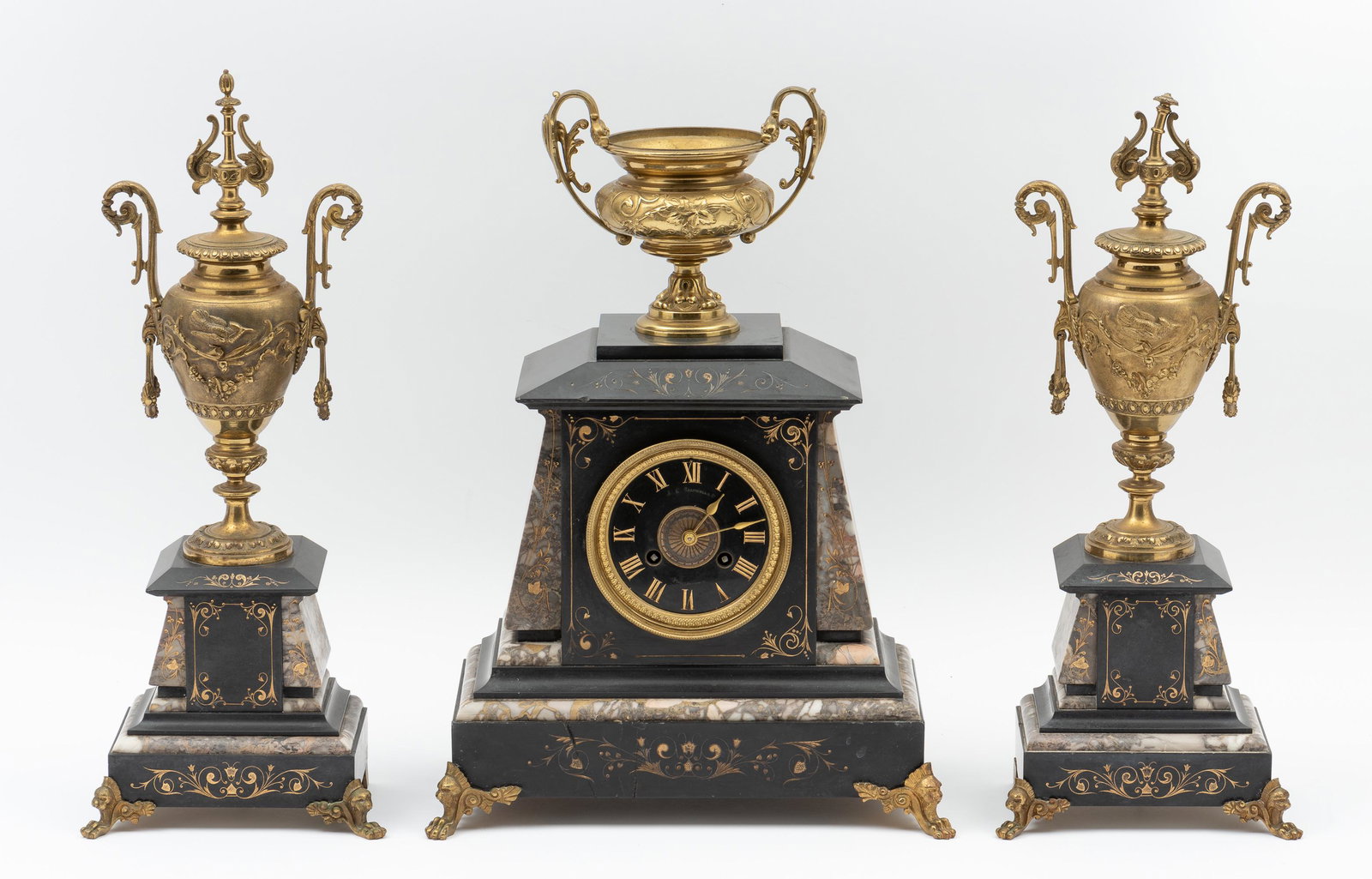 J.E. Caldwell 3 Pc Clock Garniture (1 of 10)