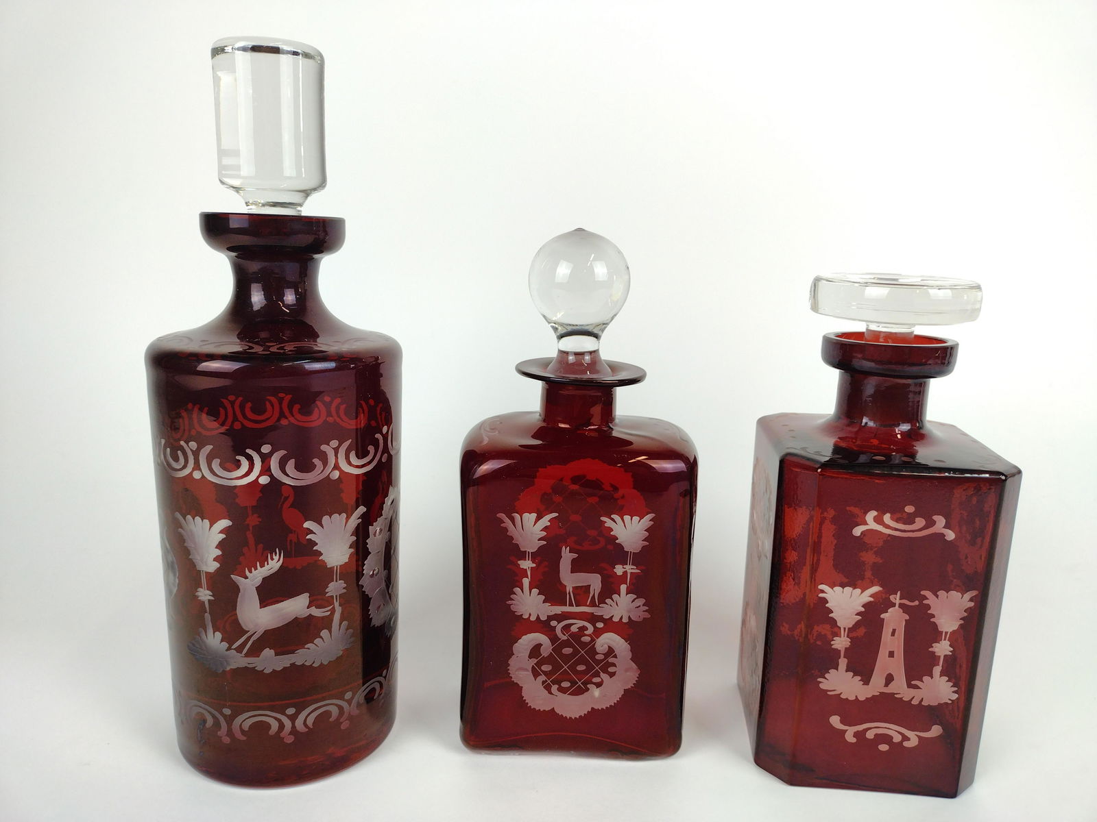 3 Ruby Etched Decanters (1 of 4)