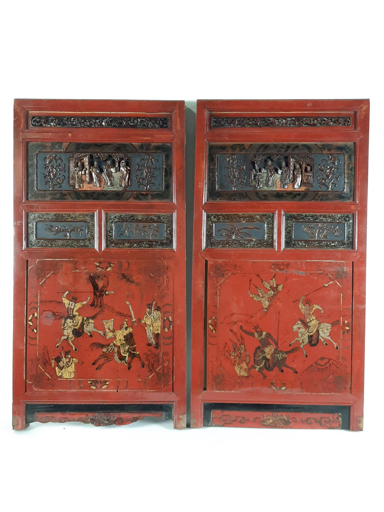 Pr Antique Red Lacquered Wall Panels (1 of 7)