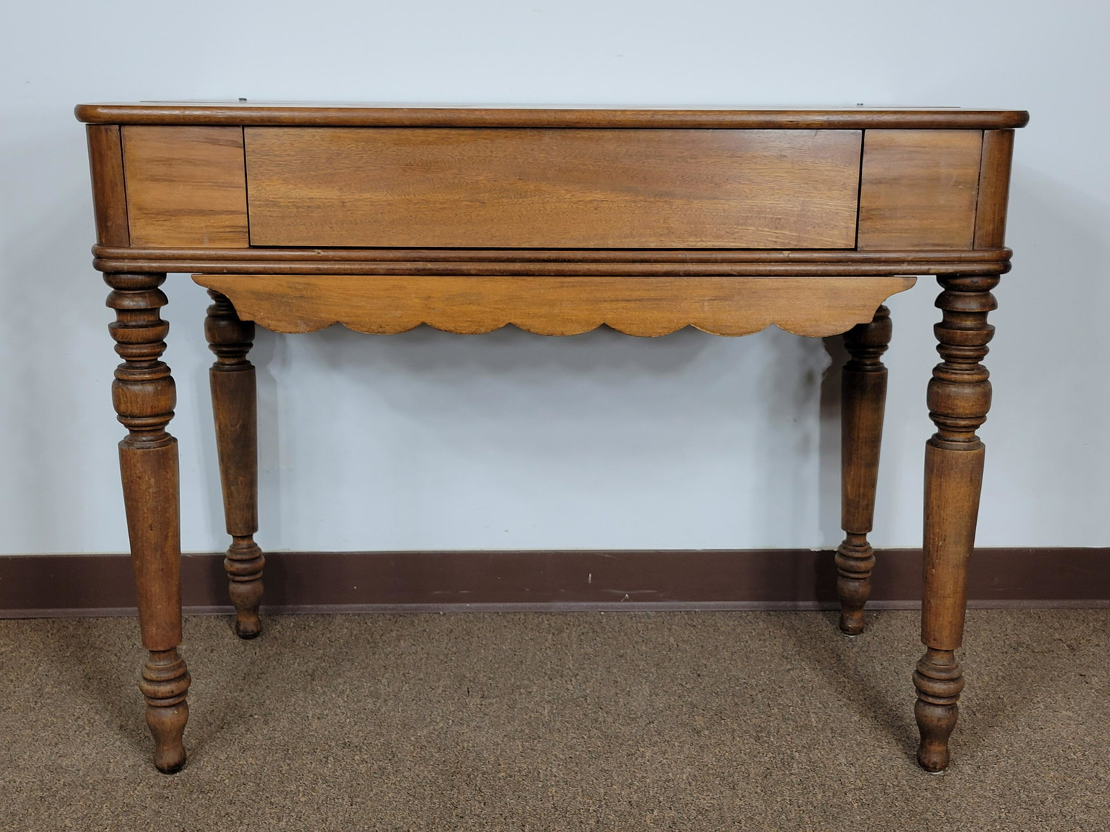Spinet Desk: 40" wide X 20" deep X 31" high. MG IMPORTANT: Before bidding, please read the terms and conditions. When you registered for the auction you agreed to these terms and will be required to comply with th