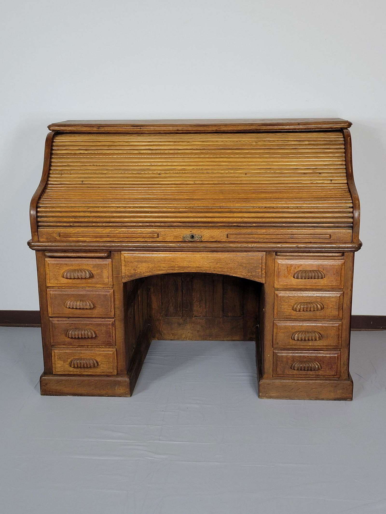 Antique Oak Paneled Roll Top Desk (1 of 9)