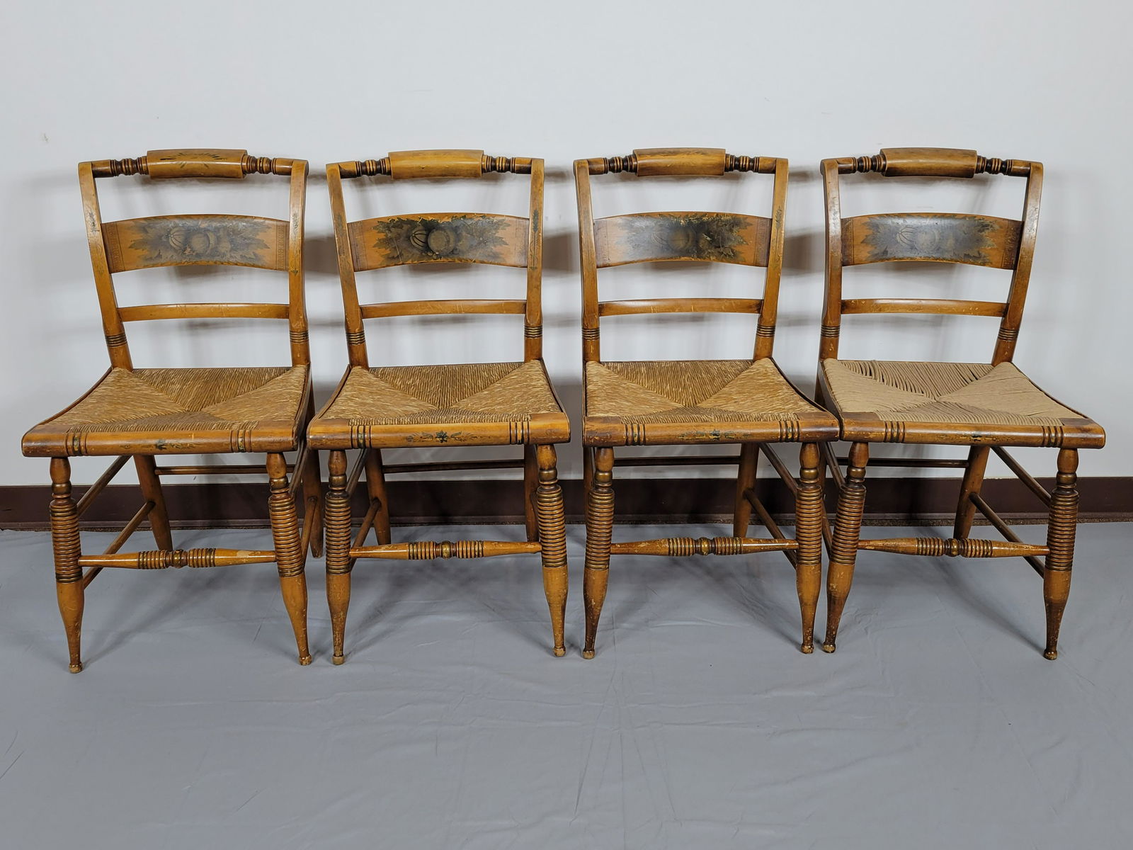 4 Hitchcock Stenciled Rush Seated Chairs (1 of 7)
