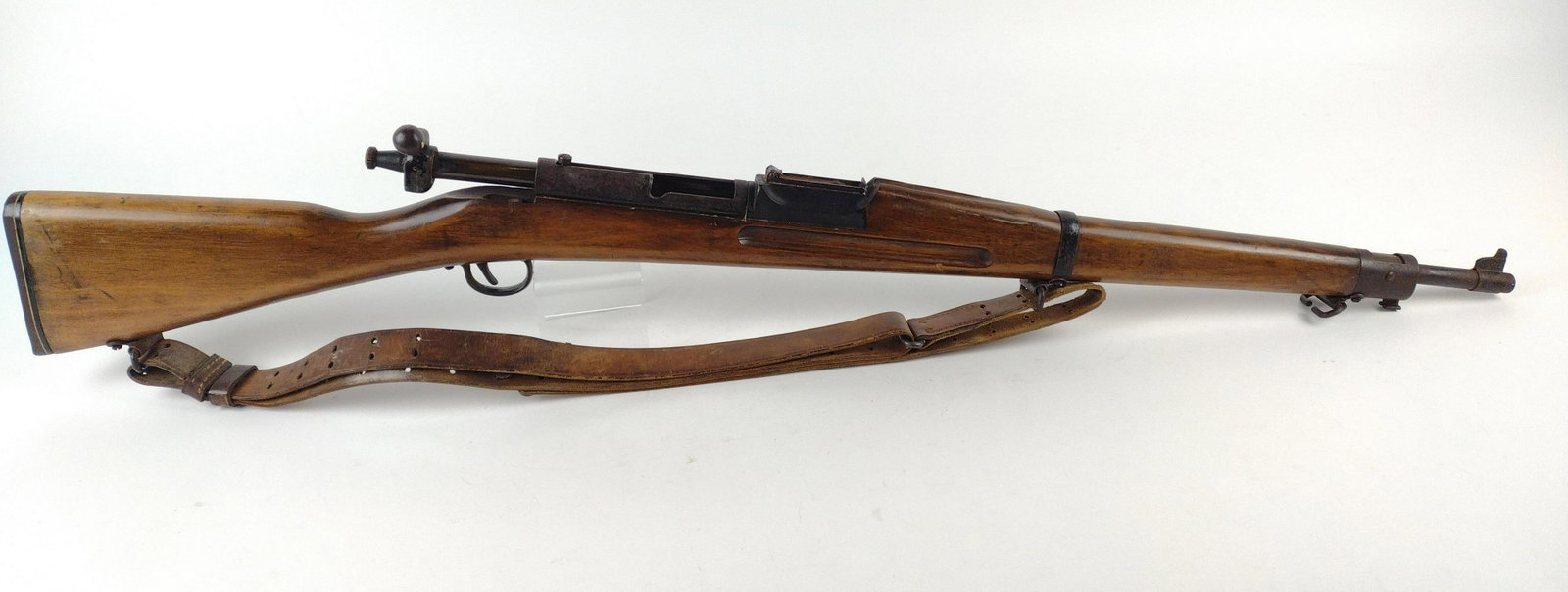 Single Shot Military Training Rifle: Some rust and surface wear. Split to rubber stock cap. Rear sight is missing. 43 1/4" overall length, 20" barrel. JK IMPORTANT: Before bidding, please read the terms and conditions. When you registere
