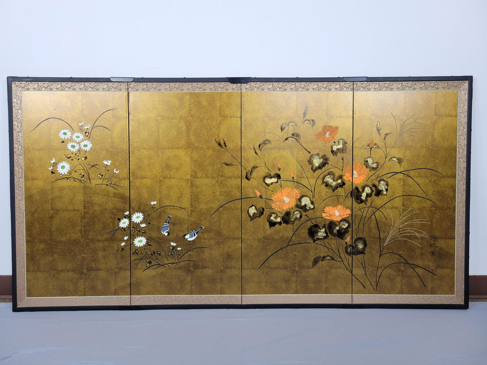 Four Panel Asian Painted Wall Hanging (1 of 7)