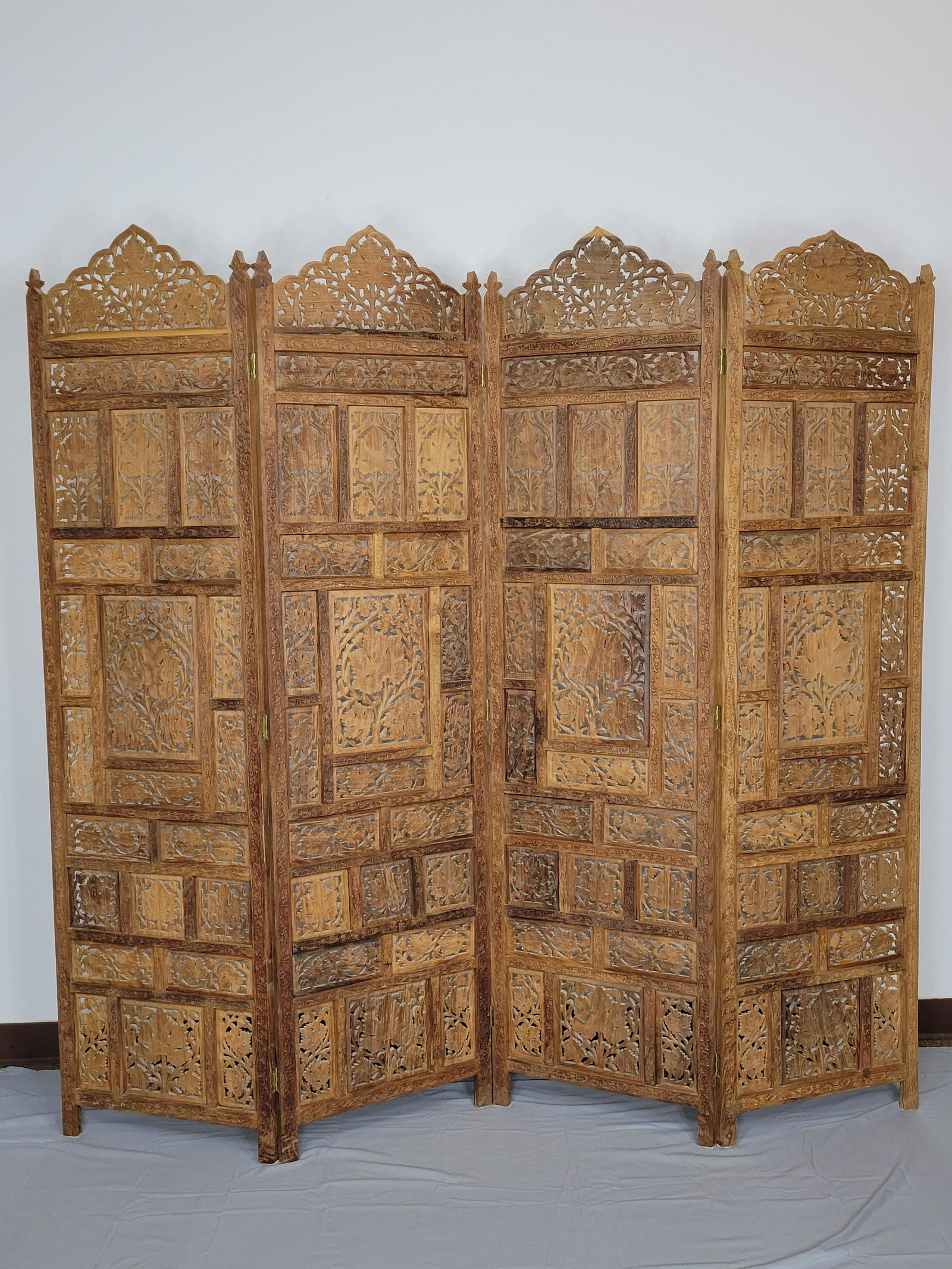 Carved Four Panel Indian Teakwood Room Screen (1 of 5)