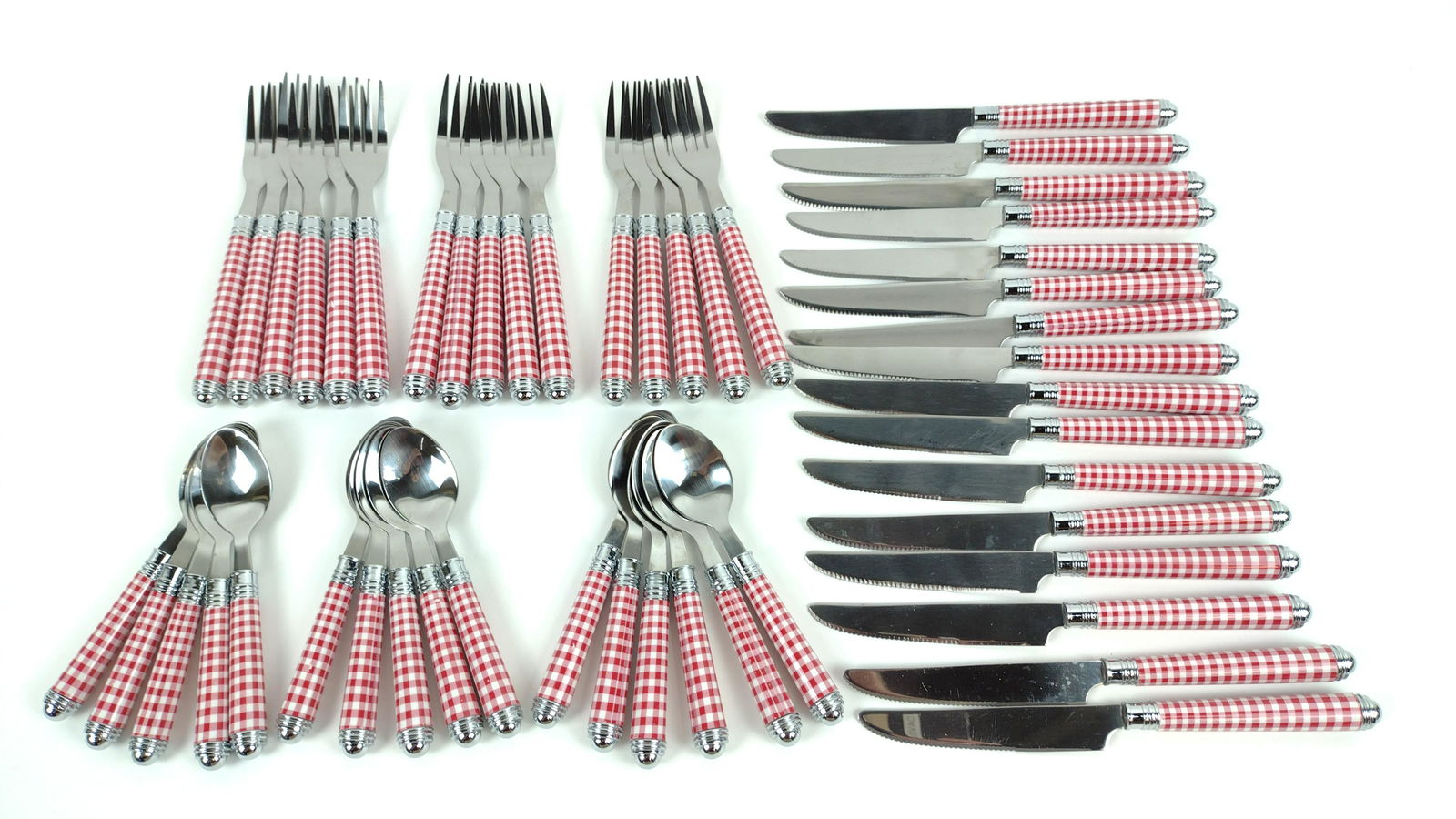 48 Pcs Gingham Handled Stainless Flatware (1 of 2)