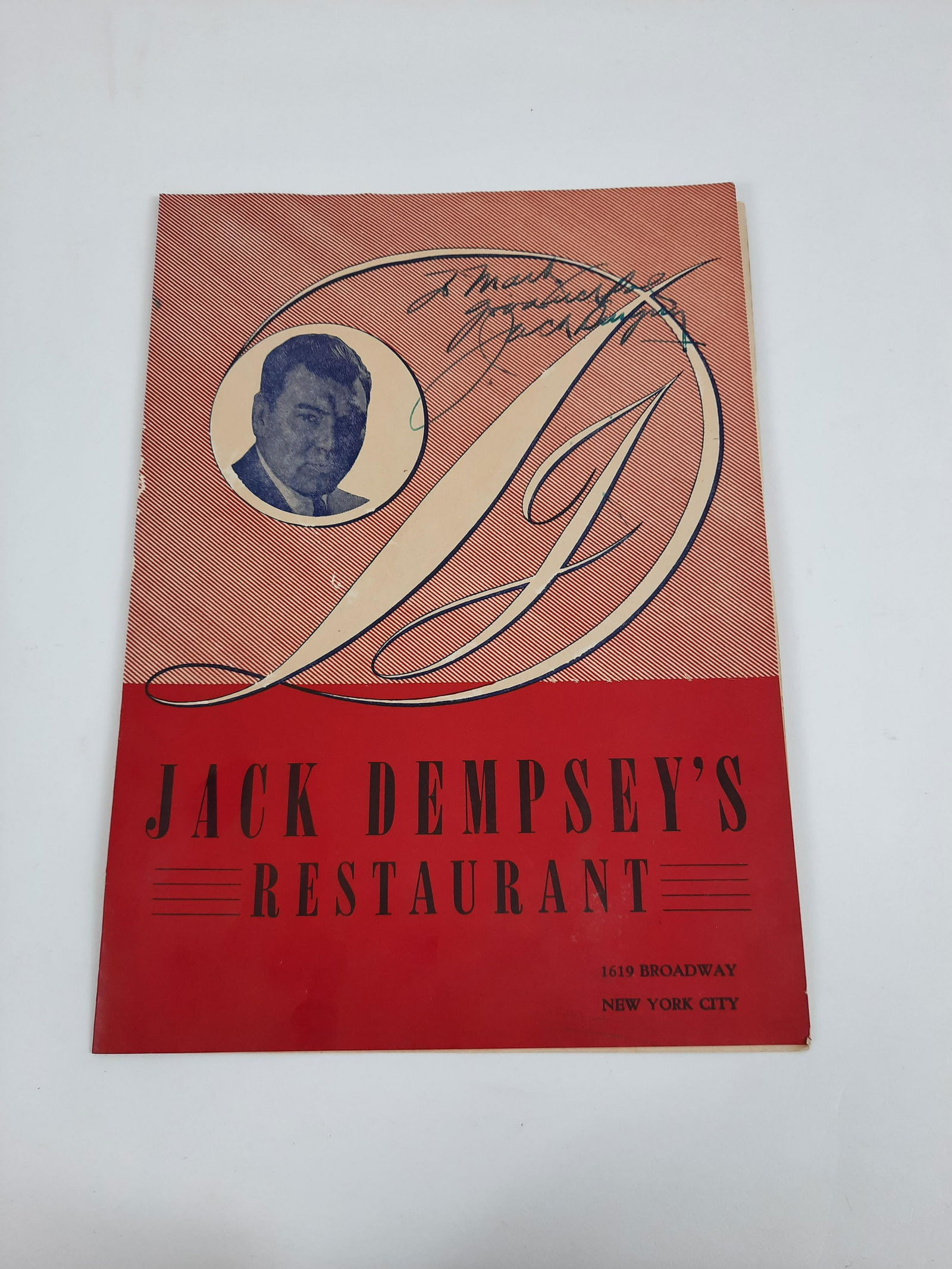 Jack Dempsey Autographed Menu (1 of 4)