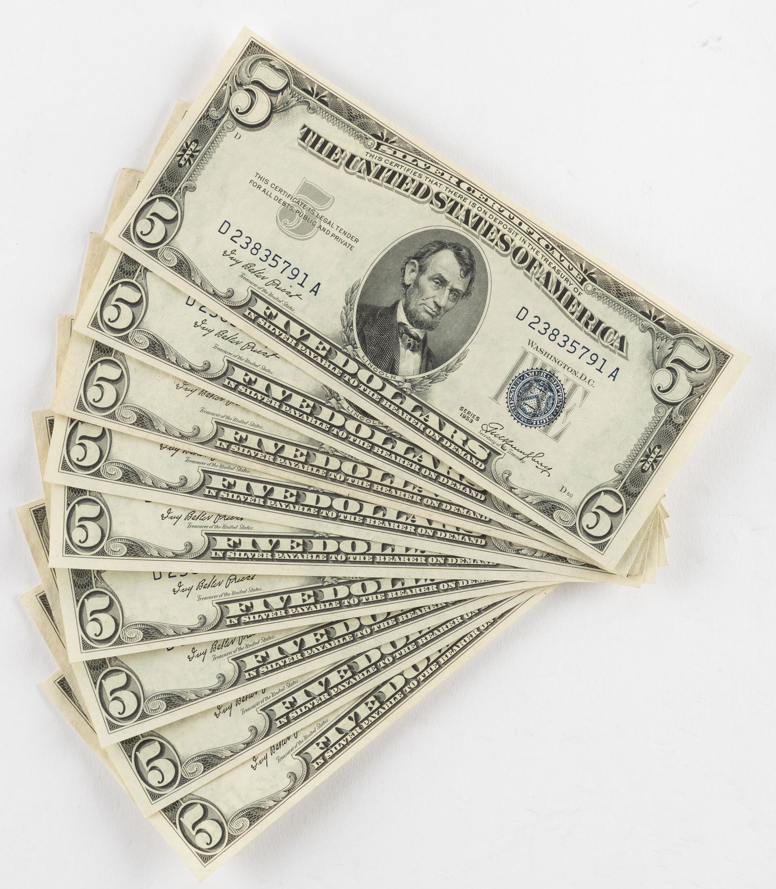 9 1953 $5.00 Silver Certificates (1 of 3)