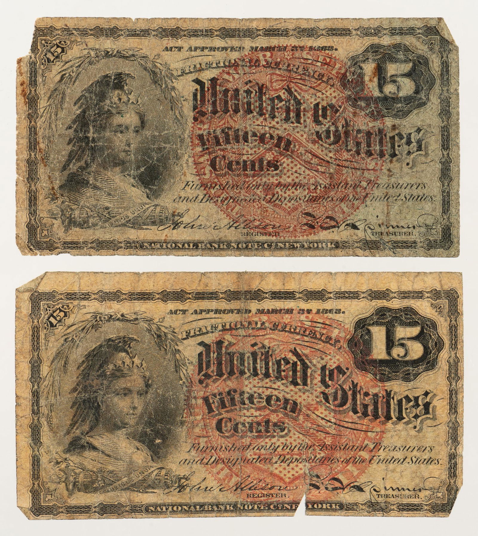 2 15 Cent Fractional Currency Notes (1 of 2)