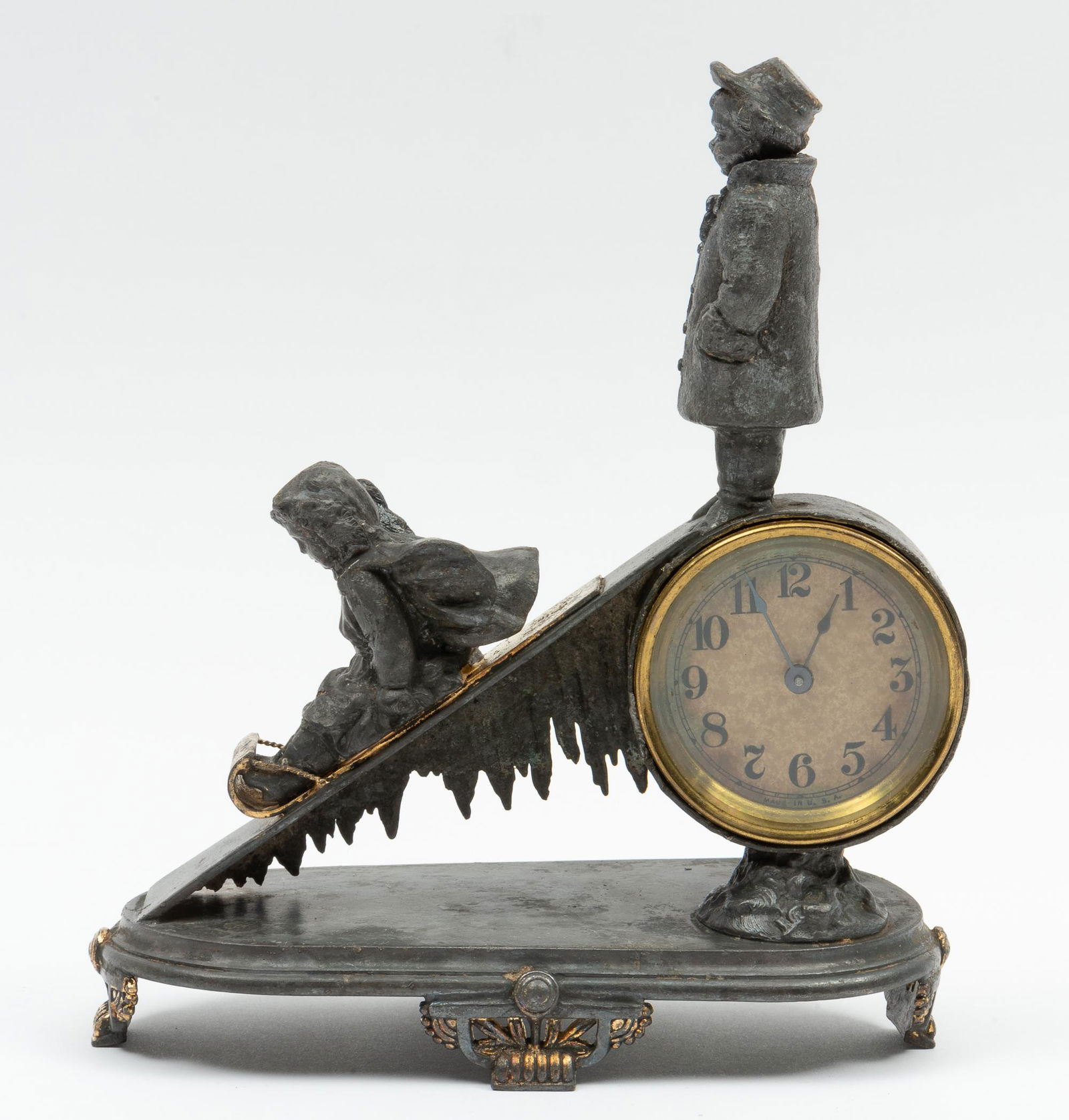 Silverplate & Gilt Clock with K. Greenaway Figures (1 of 7)