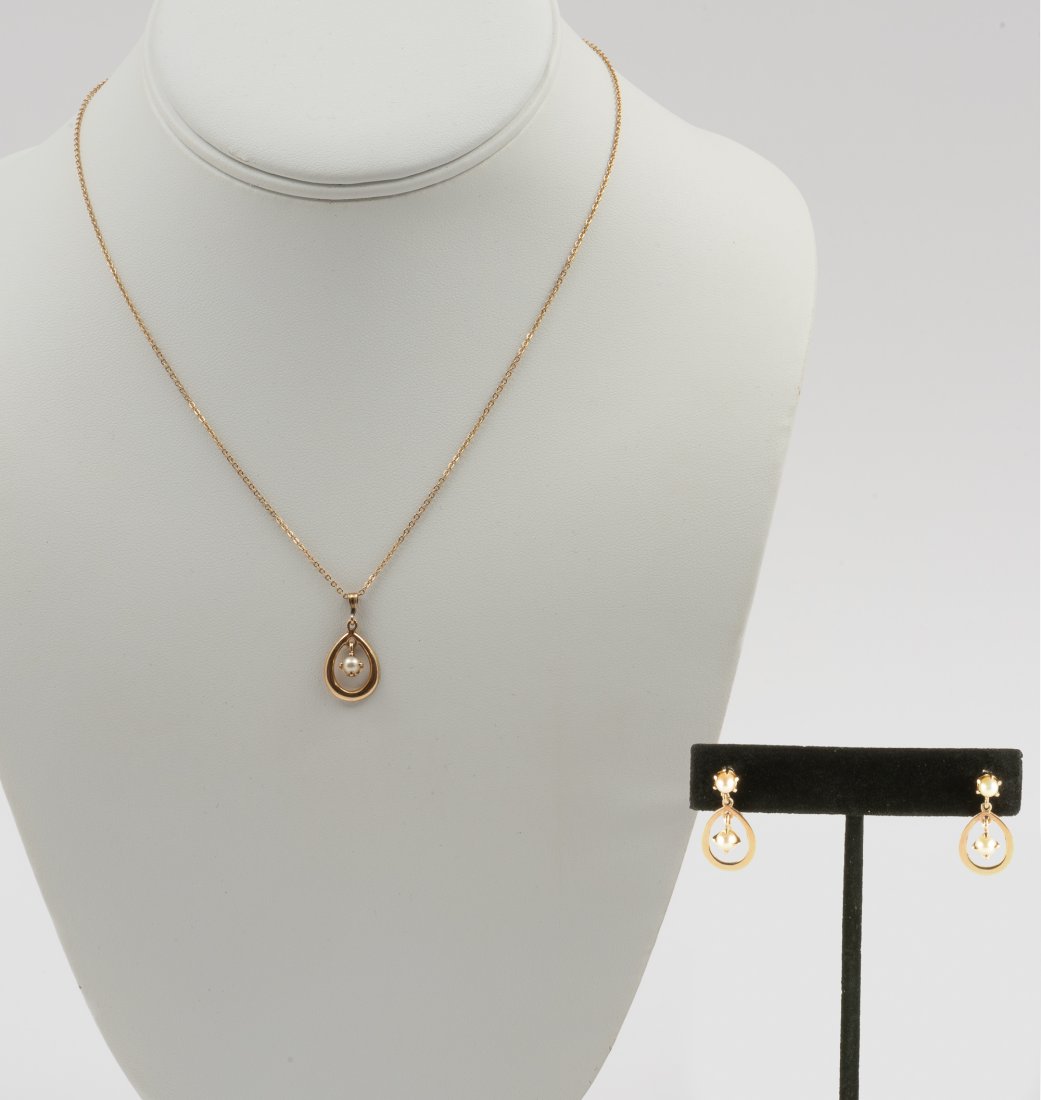 14K Pearl Necklace & Earrings (1 of 7)