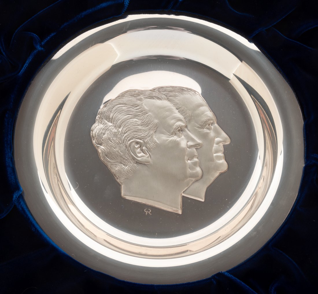 1973 Nixon/Agnew Presidential Inaugural Plate: .925, 11.6 ozt. Produced by Franklin Mint. IMPORTANT: Before bidding, please read the terms and conditions. When you registered for the auction you agreed to these terms and will be required to comply