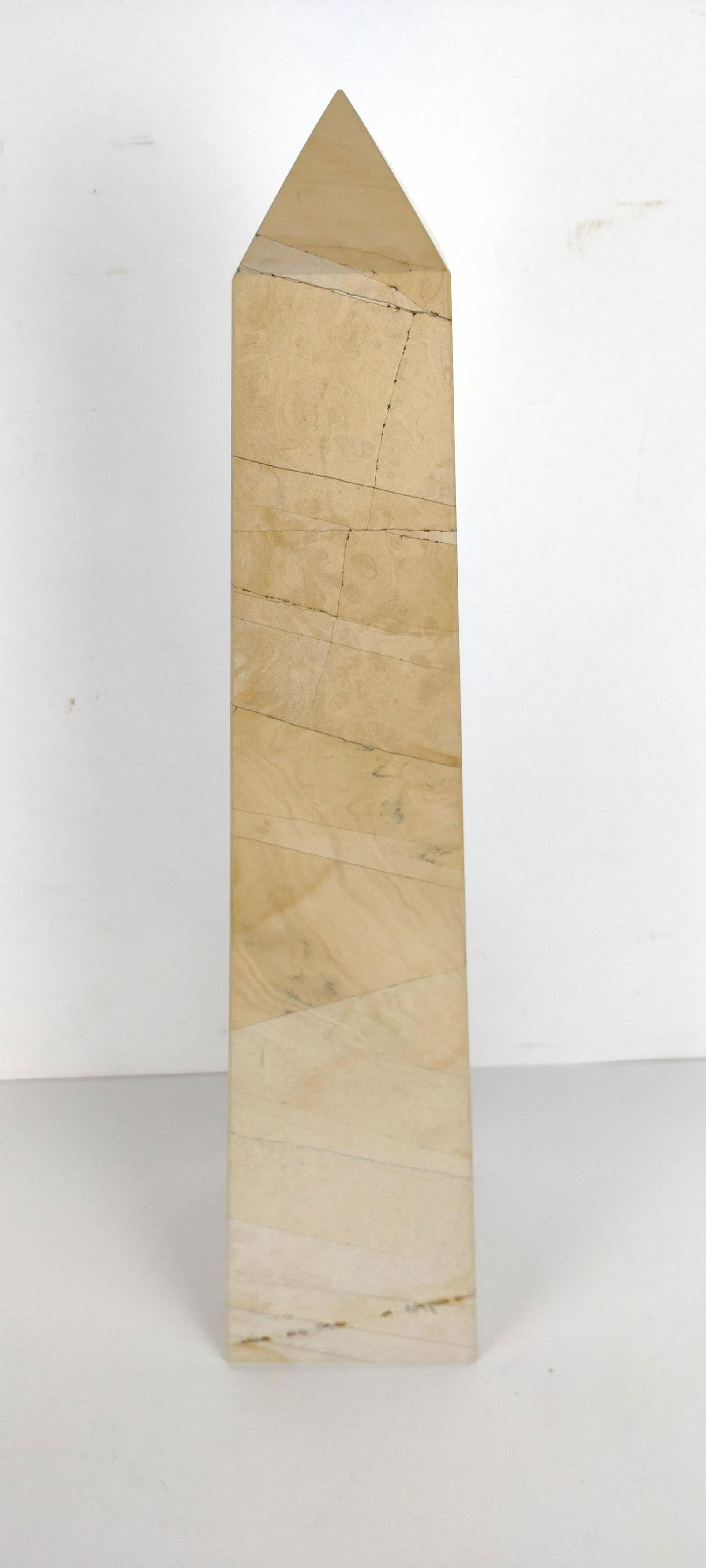 Marble Obelisk: 4" deep x 17-3/4" high. Made in Pakistan label to bottom. KE. IMPORTANT: Before bidding, please read the terms and conditions. When you registered for the auction you agreed to these terms and will be