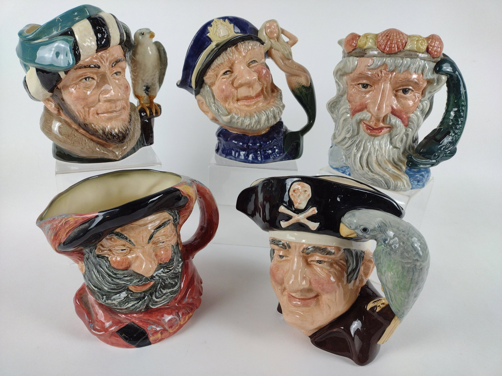 5 Royal Doulton Toby Mugs: Mugs included are The Falconer, Old Salt, Neptune, Falstaff, Long John Silver. 7 1/2" to 8 1/4" wide. JK IMPORTANT: Before bidding, please read the terms and conditions. When you registered for the au
