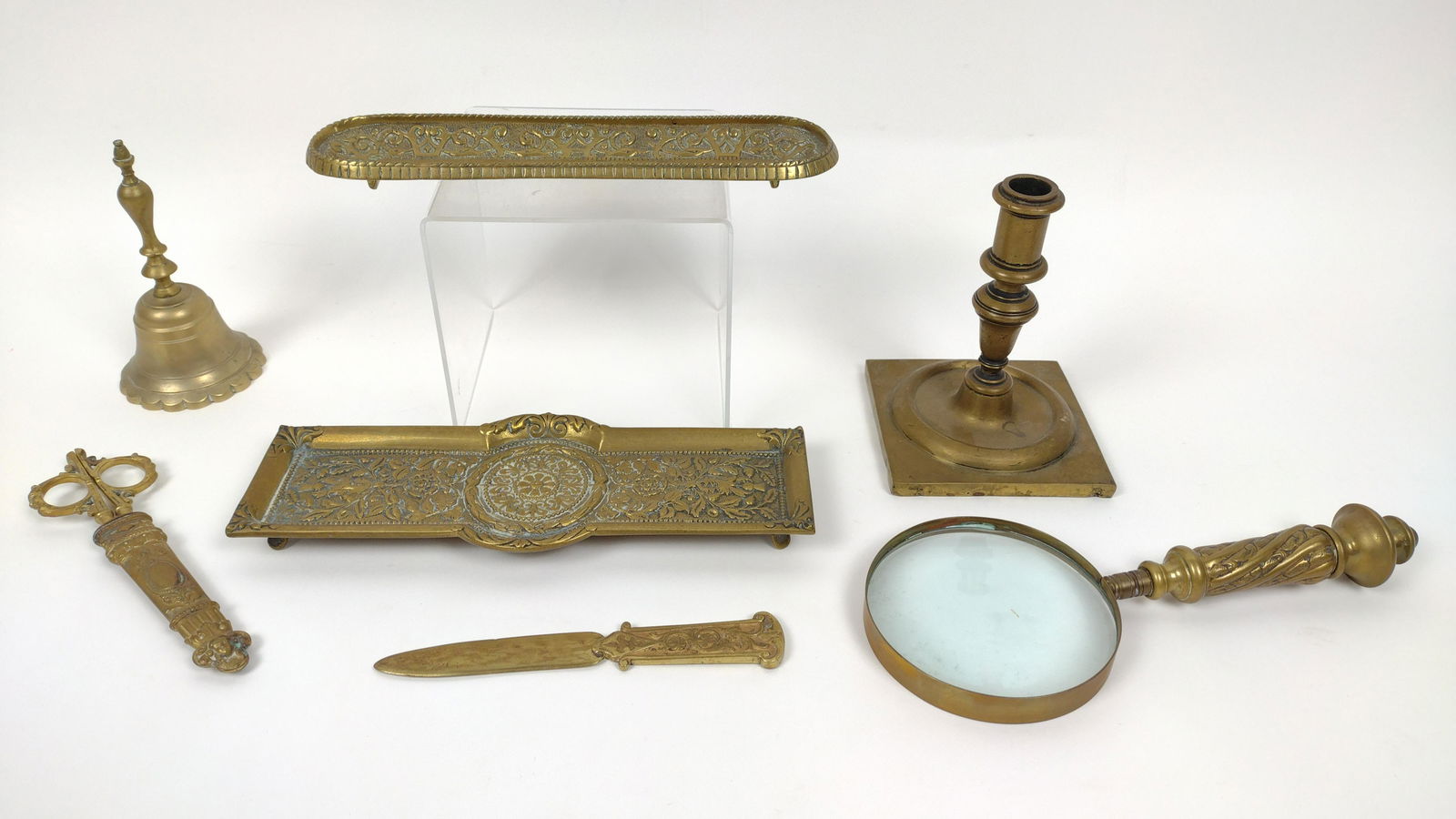 7 Brass Desk Articles incl Magnifying Glass (1 of 7)