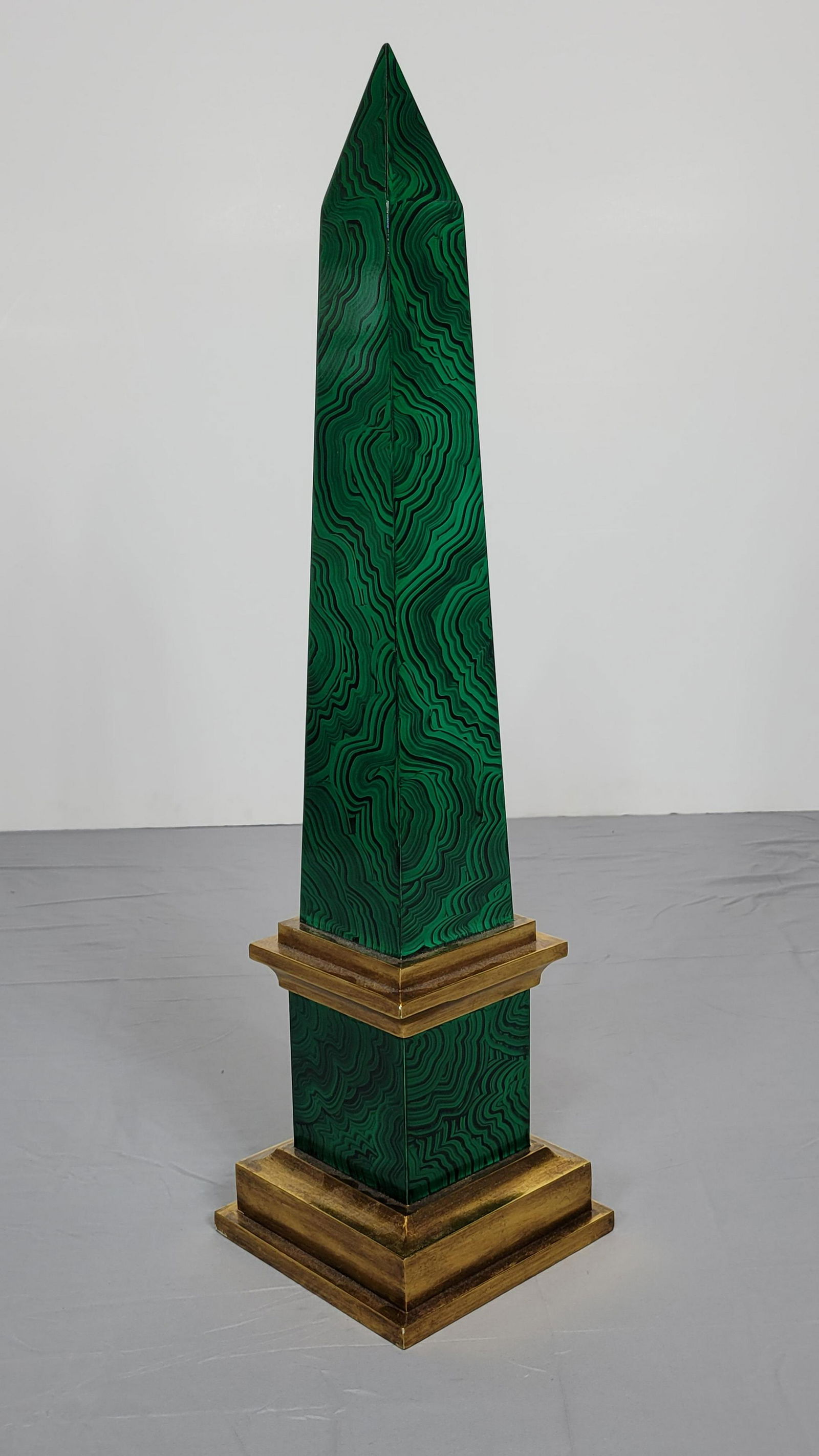 Faux Malachite Obelisk: 8" wide X 8" deep X 32" high. MG. IMPORTANT: Before bidding, please read the terms and conditions. When you registered for the auction you agreed to these terms and will be required to comply with the