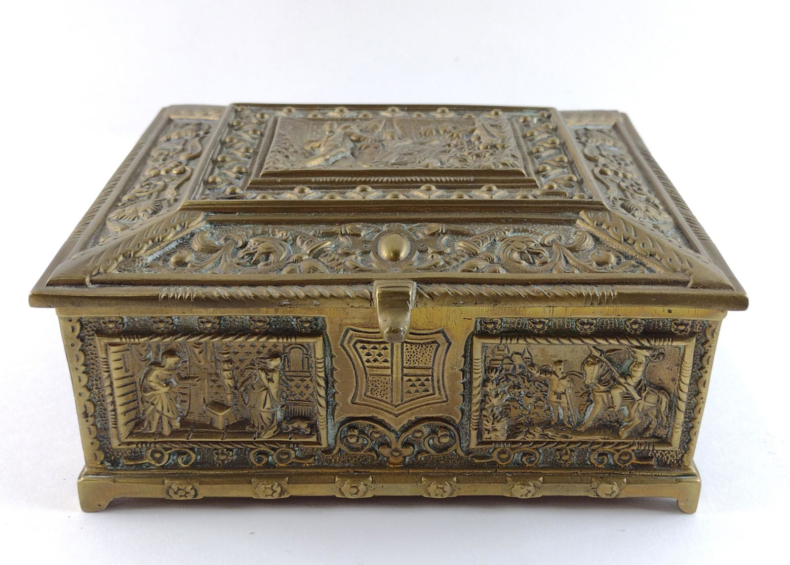 Antique Heavy Cast Brass Box (1 of 3)