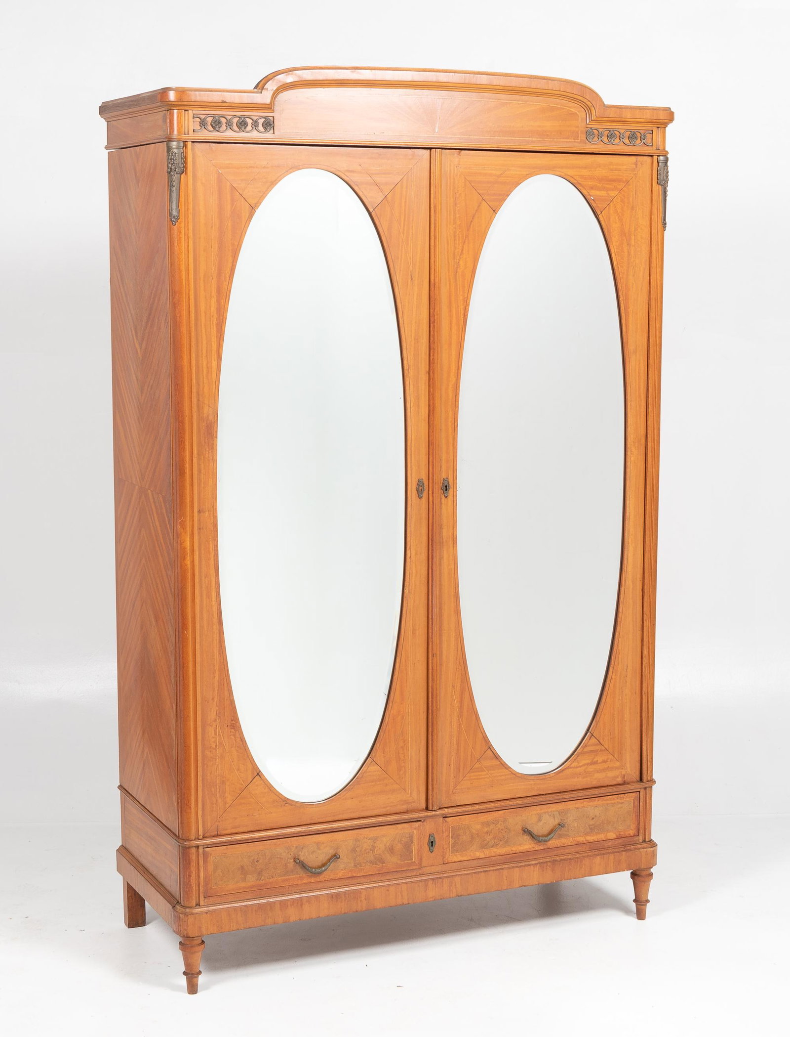 French Maple on Fruitwood Wardrobe: 50-1/2" wide x 22" deep x 86" high. RM IMPORTANT: Before bidding, please read the terms and conditions. When you registered for the auction you agreed to these terms and will be required to comply wit