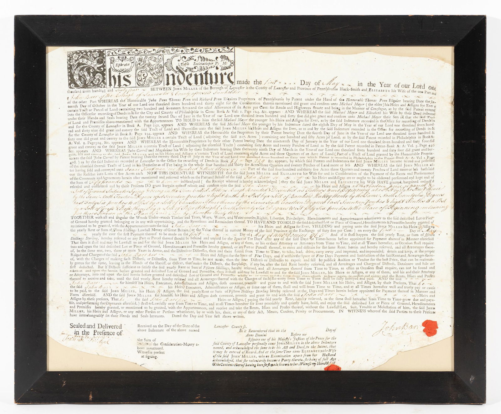 Ephrata Cloister Miller & Barr Land Deed (1 of 4)