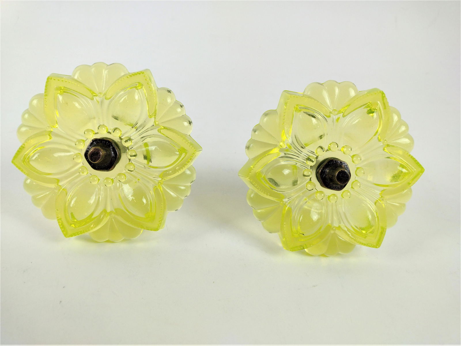 Pair Victorian Vaseline Glass Curtain Tie Backs (1 of 2)