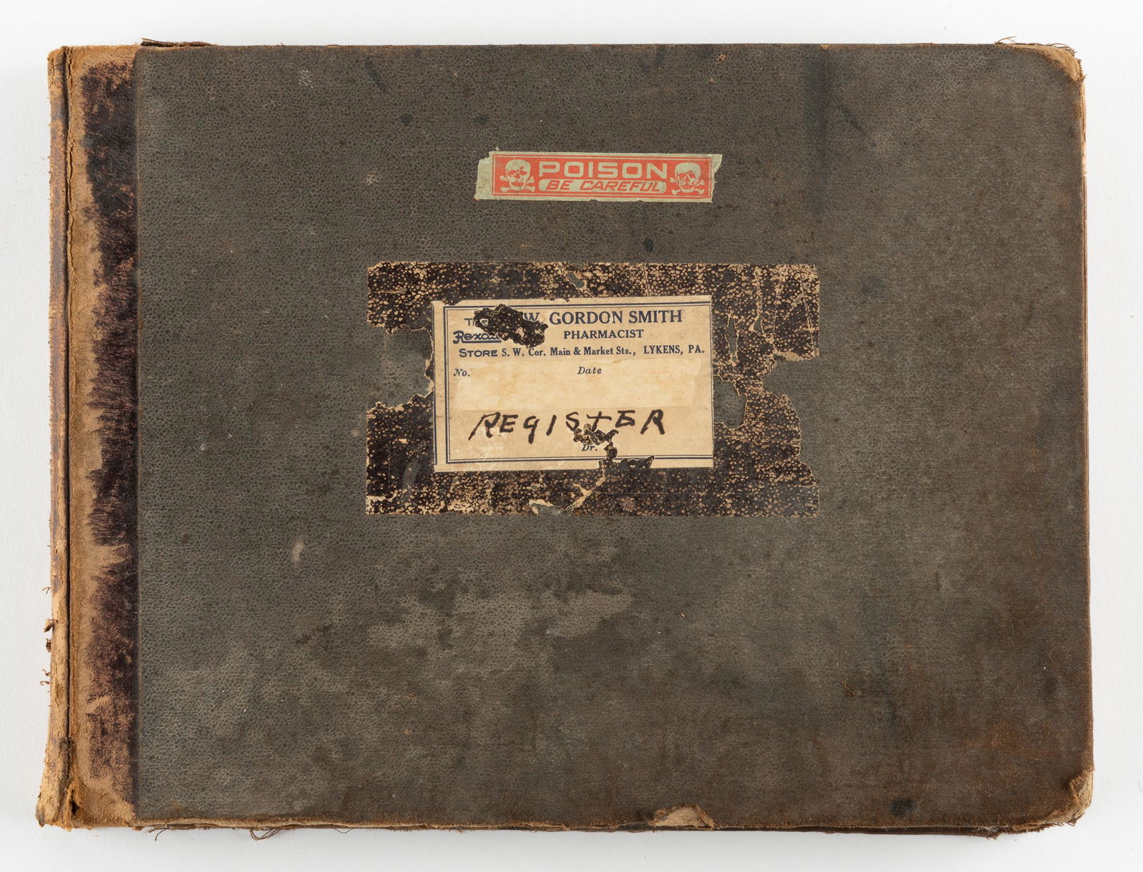 1887 Pennsylvania Poison Register: Poison Registrar of W. Gordon Smith, Pharmacist, Lykens, PA. Handwritten ledger of poison sold, name of the person purchasing the poison and the reason why the poison was purchased. Purchasers primari