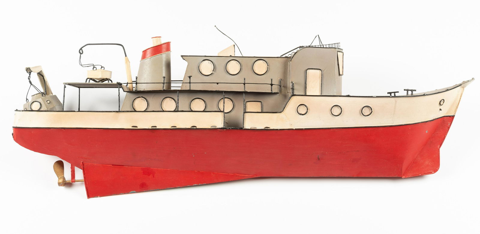 Folk Art Painted Tin Ship (1 of 10)