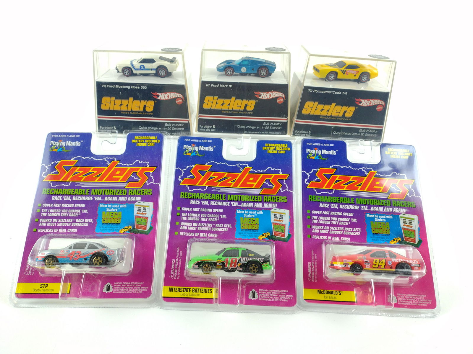 6 Vintage Sizzlers Cars: Factory sealed. 4 1/2" to 6" wide x 2" to 3" deep x 4" to 8" high. JK IMPORTANT: Before bidding, please read the terms and conditions. When you registered for the auction you agreed to these terms and