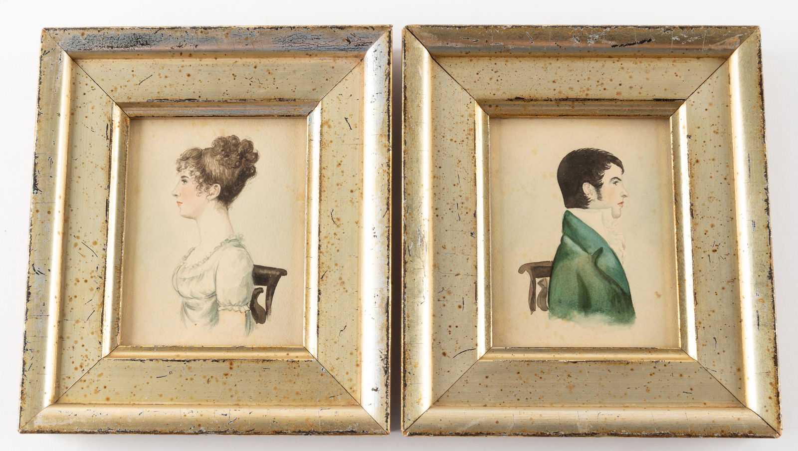 After Joseph Rossiter, Miniature Watercolors: Includes portrait of Lemuel Hastings Arnold, Governor of Rhode Island and a portrait of a lady. Unsigned. In wood frames. Overall with frame 8" high x 7" wide. Scratches and loss to frames. KE. IMPORT