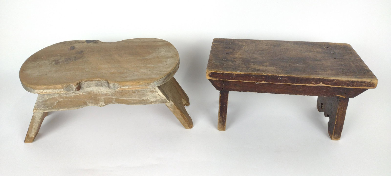 2 Stools: 13-1/2" to 15-1/4" wide X 7-1/2" to 9" deep X 7" high. DM IMPORTANT: Before bidding, please read the terms and conditions. When you registered for the auction you agreed to these terms and will be req
