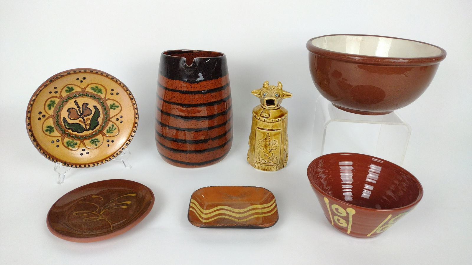 7 Pcs Redware incl Turtle Creek Potters (1 of 10)