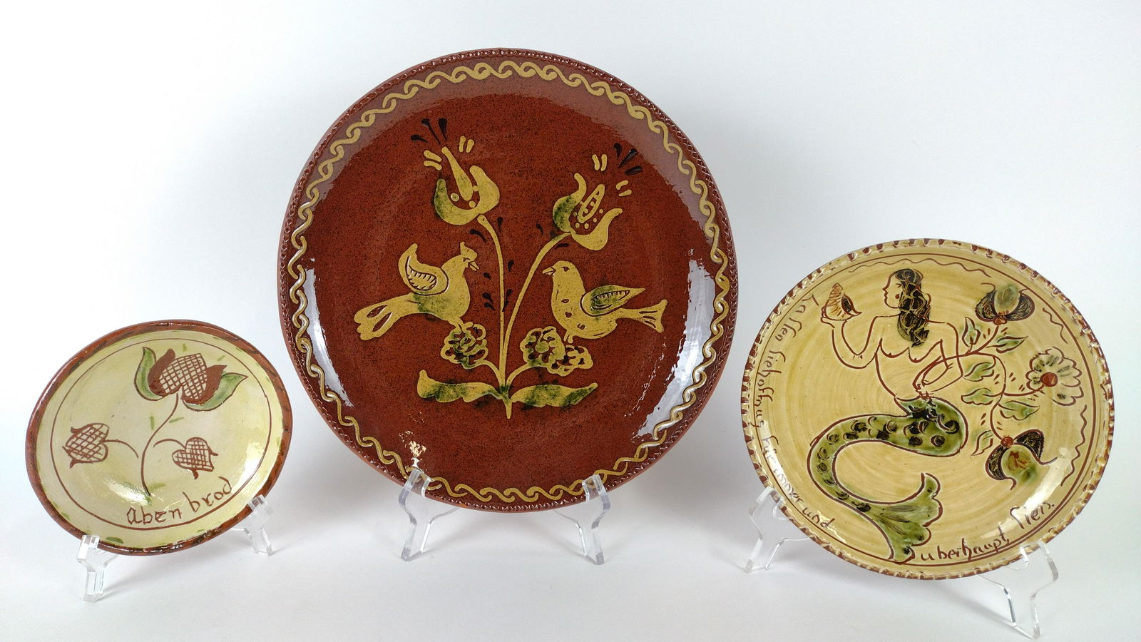 3 Redware Plates incl SJ Pottery (1 of 3)