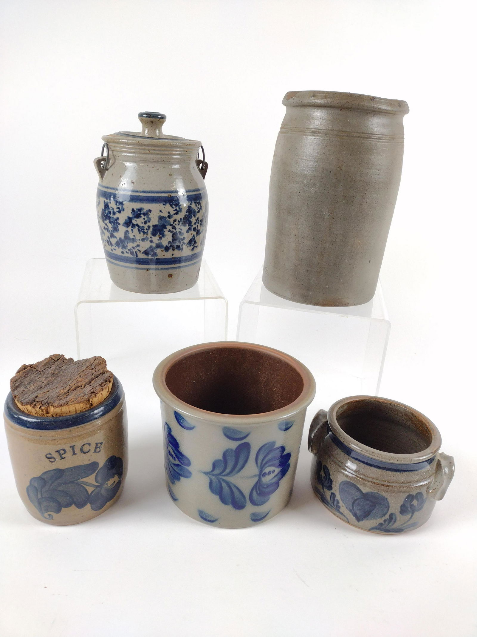 5 Pcs Stoneware Including Cobalt Decorated (1 of 7)