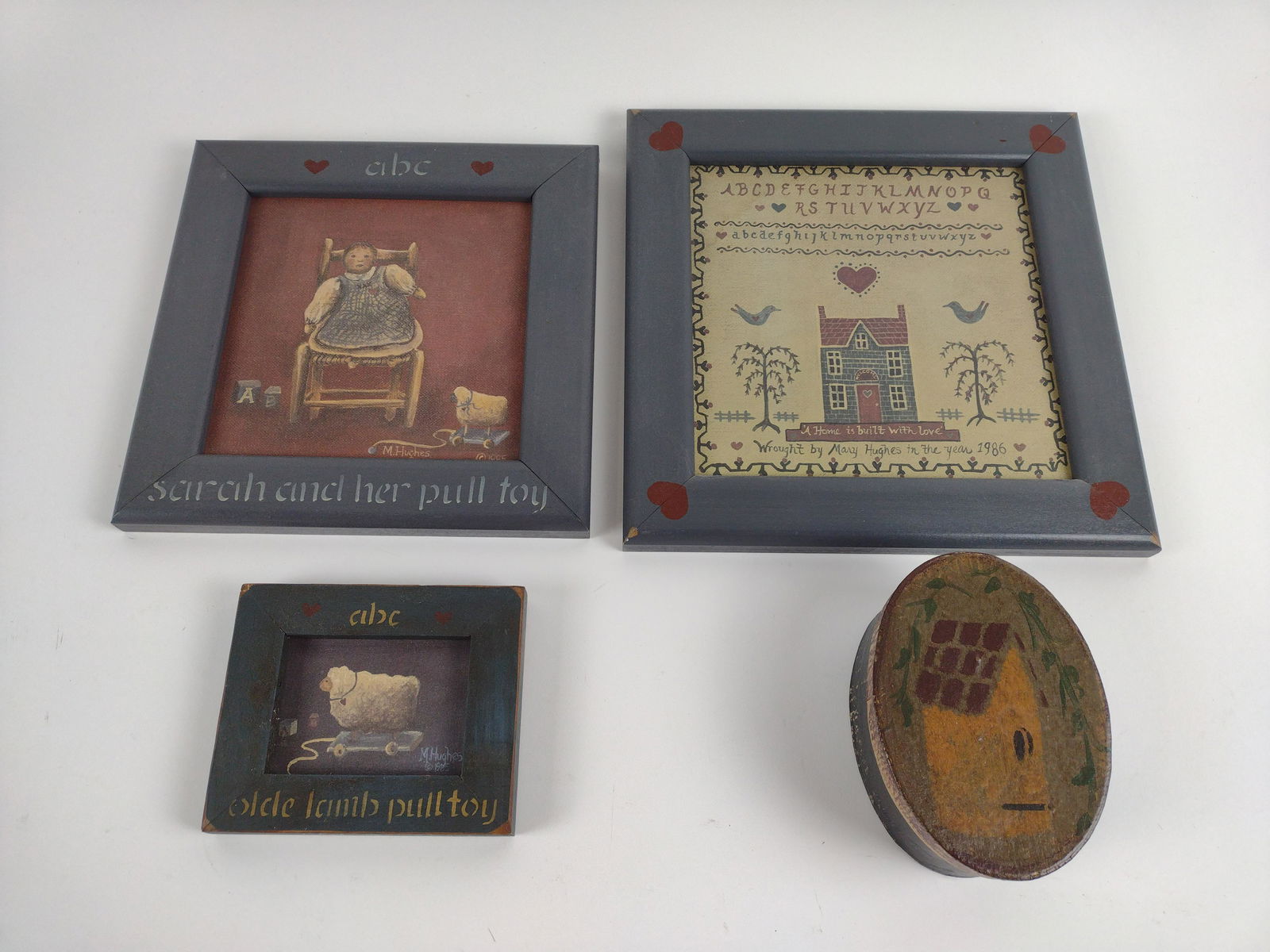 3 Primitive Paintings & Paper Box (1 of 4)