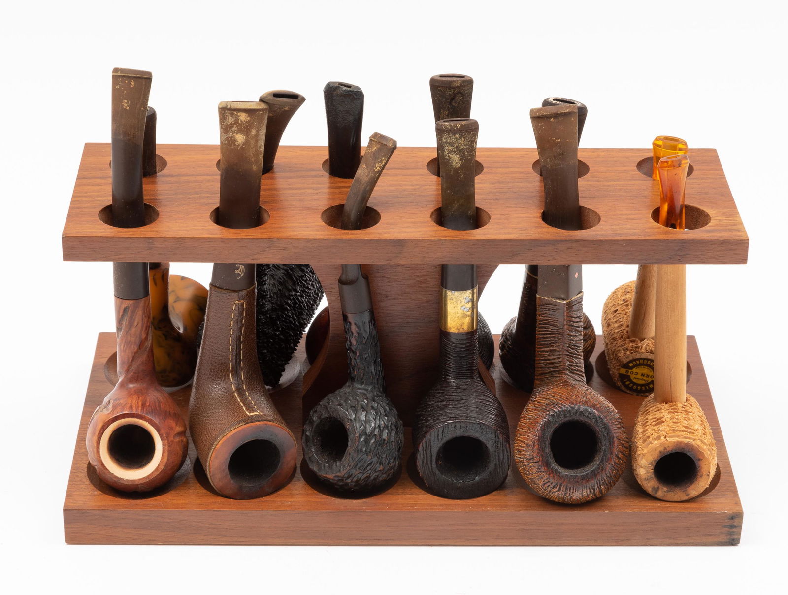 12 Smoking Pipes in Wood Holder (1 of 9)
