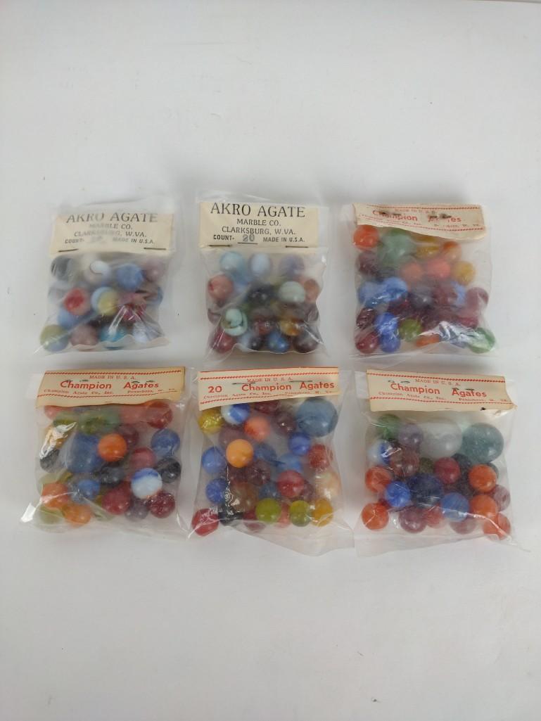 6 Pcs Champion & Akro Agate Marbles (1 of 3)