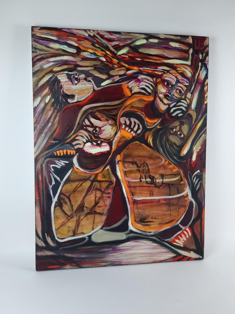Ruth Slutsky Abstract Painting: Slutsky born in Philadelphia, PA in 1929. Graduate of Temple University. 40" high x 30" wide. Unframed. LR IMPORTANT: Before bidding, please read the terms and conditions. When you registered for th