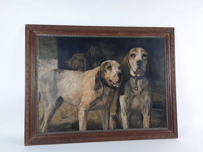 Henry Rankin Poore "Bear Dogs" Print: Overall with frame 31-3/4" high x 41-1/2" wide. LR IMPORTANT: Before bidding, please read the terms and conditions. When you registered for the auction you agreed to these terms and will be required t