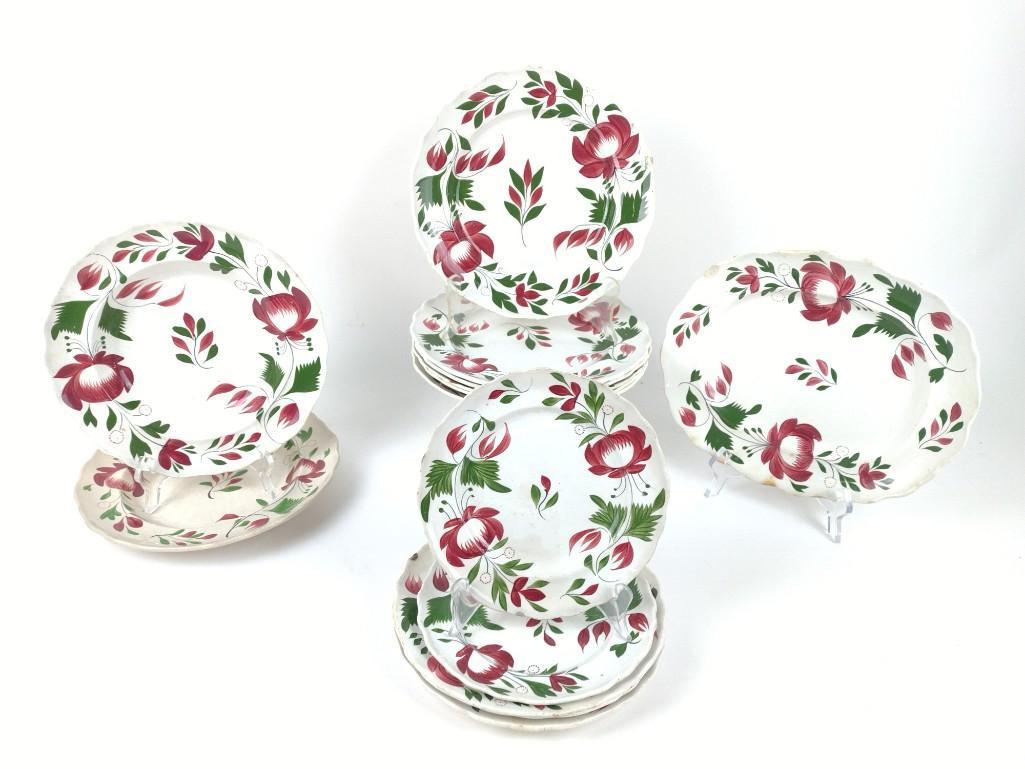 14 Pcs Early Adams Rose Plates (1 of 3)