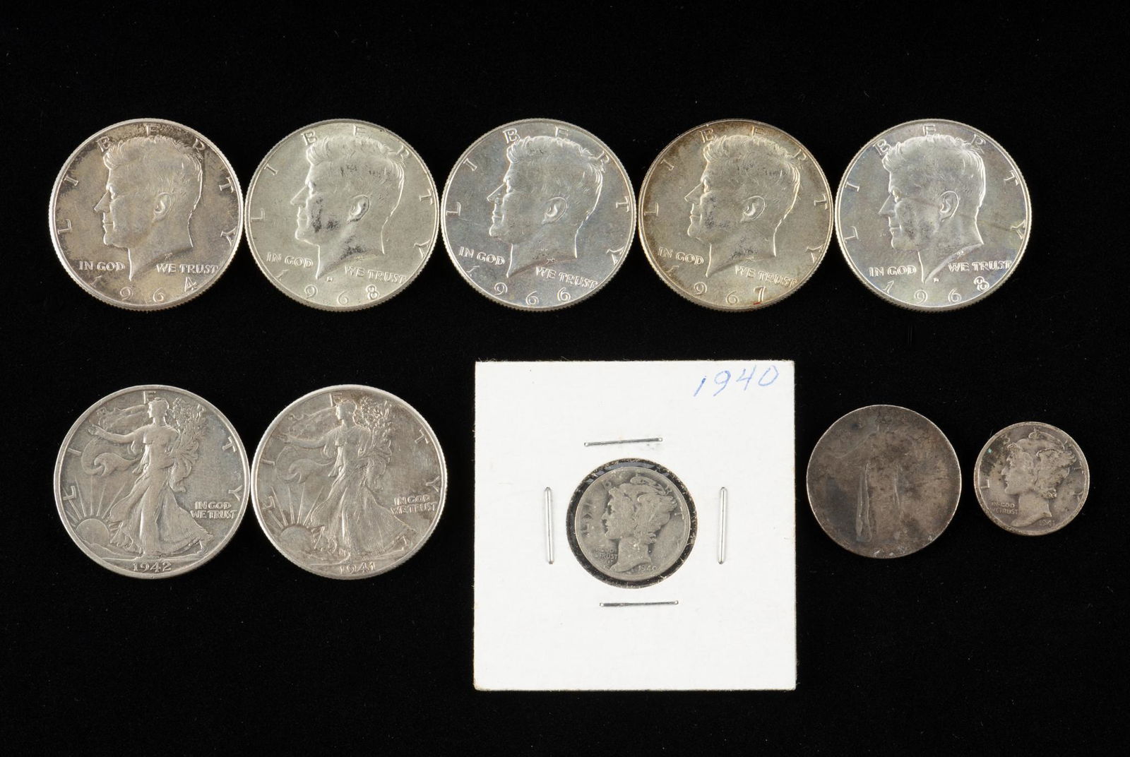 10 U.S. Silver Coins Incl 1940 & 1941 10 Cent Pieces (1 of 2)