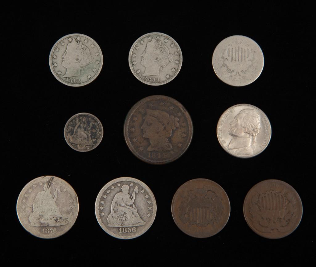 10 U.S. Type Coins Incl 1844 Large Cent (1 of 2)