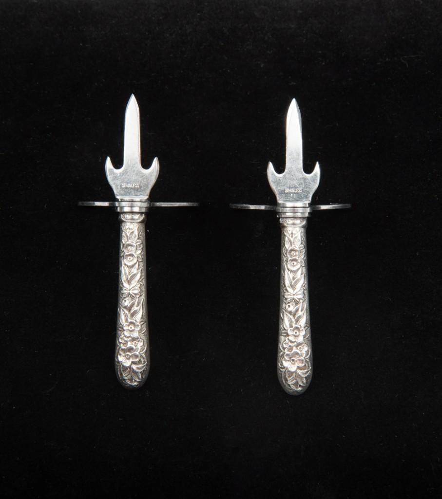 2 Kirk Steiff Repousse Corn Spears: 2 Kirk Steiff Repousse Corn Spears. 1828. Stainless spears. 1-1/2" high x 3-1/4" long. KE. IMPORTANT: Before bidding, please read the terms and conditions. When you registered for the auction you agre