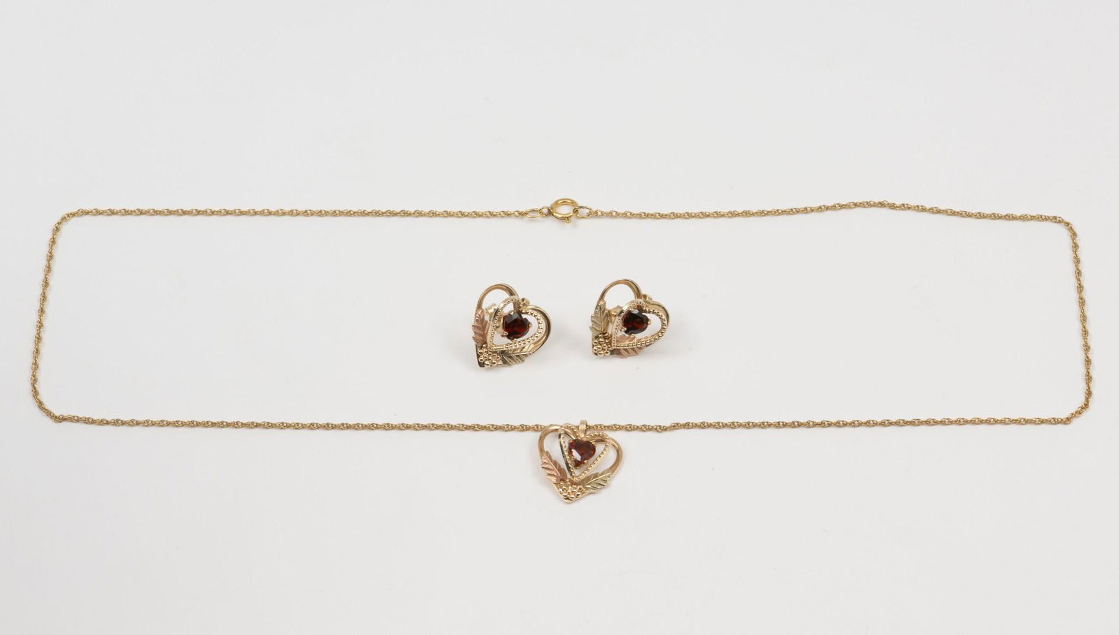 Black Hills Gold Garnet Earrings & Pendant Necklace (1 of 6)