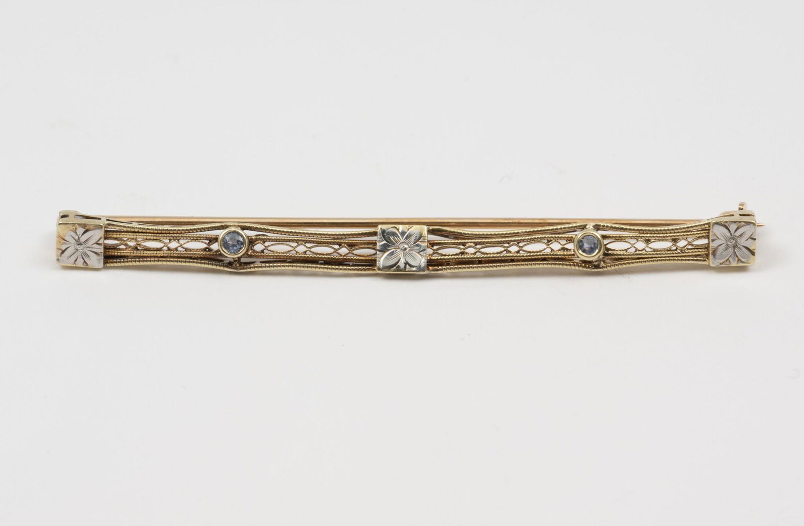 14K Vintage Filigree Bar Pin (1 of 1)
