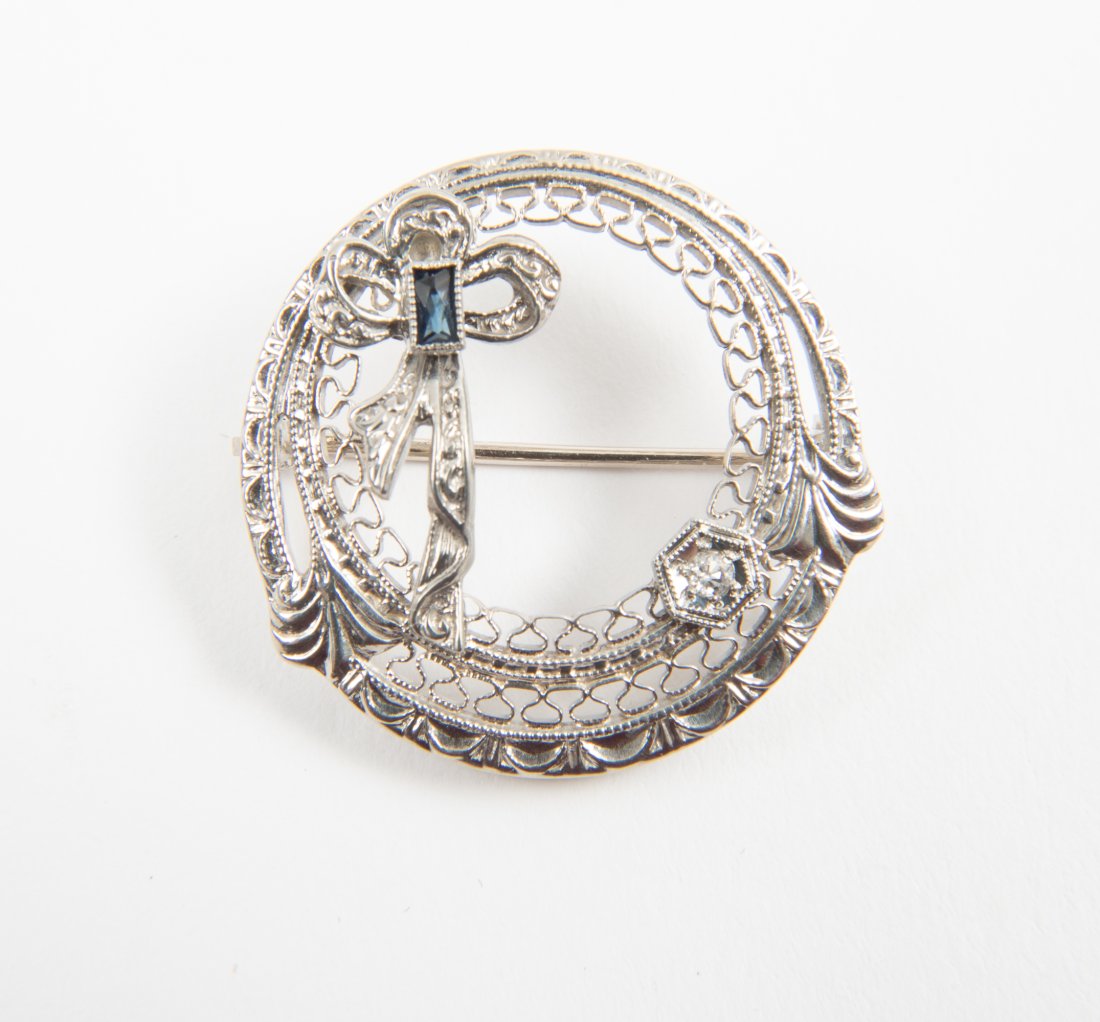 Victorian 14K Diamond & Sapphire Pin (1 of 2)
